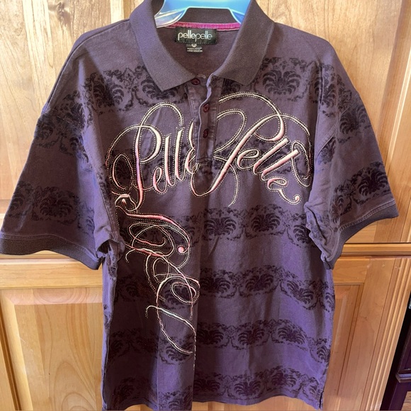 Vintage Pele Pelle BROWN velvet POLO shirt Marc Buchanan XL mens embroidered 3D - Picture 1 of 16